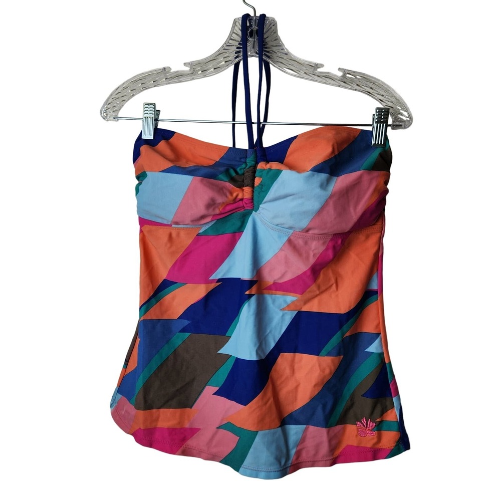 Hapari Geometric Tankini Swimsuit Set Womens 16 XL Blue Orange Halter High Waist